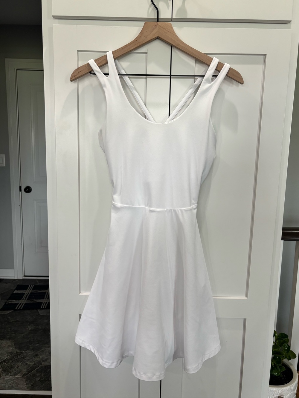 Fabletics White Double-Strap Fit & Flare Mini Dress Large